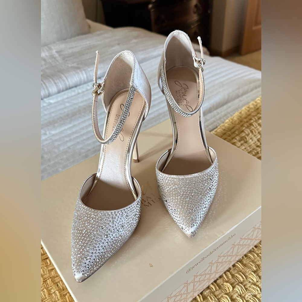 Beautiful satin wedding shoes sequence details on the top & around the ankle